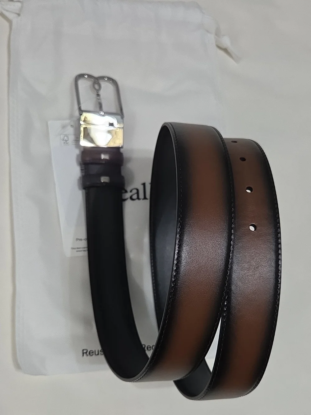 Berluti Reversible Brown & Black Leather Belt Silver Buckle